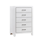 White Finish Bedroom Storage Chest of 5x Drawers Black Hardware Furniture 1pc