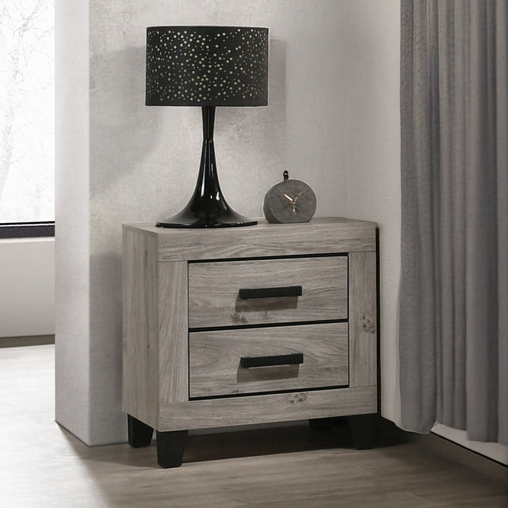 Farmhouse Style Light Gray Finish Nightstand with Storage Drawers Black Hardware Wooden Bedroom Furniture 1pc