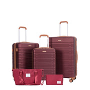 Wine Red 5-Piece Set Hard Case Spinner Wheels ABS Luggage with TSA Lock and Travel Accessories