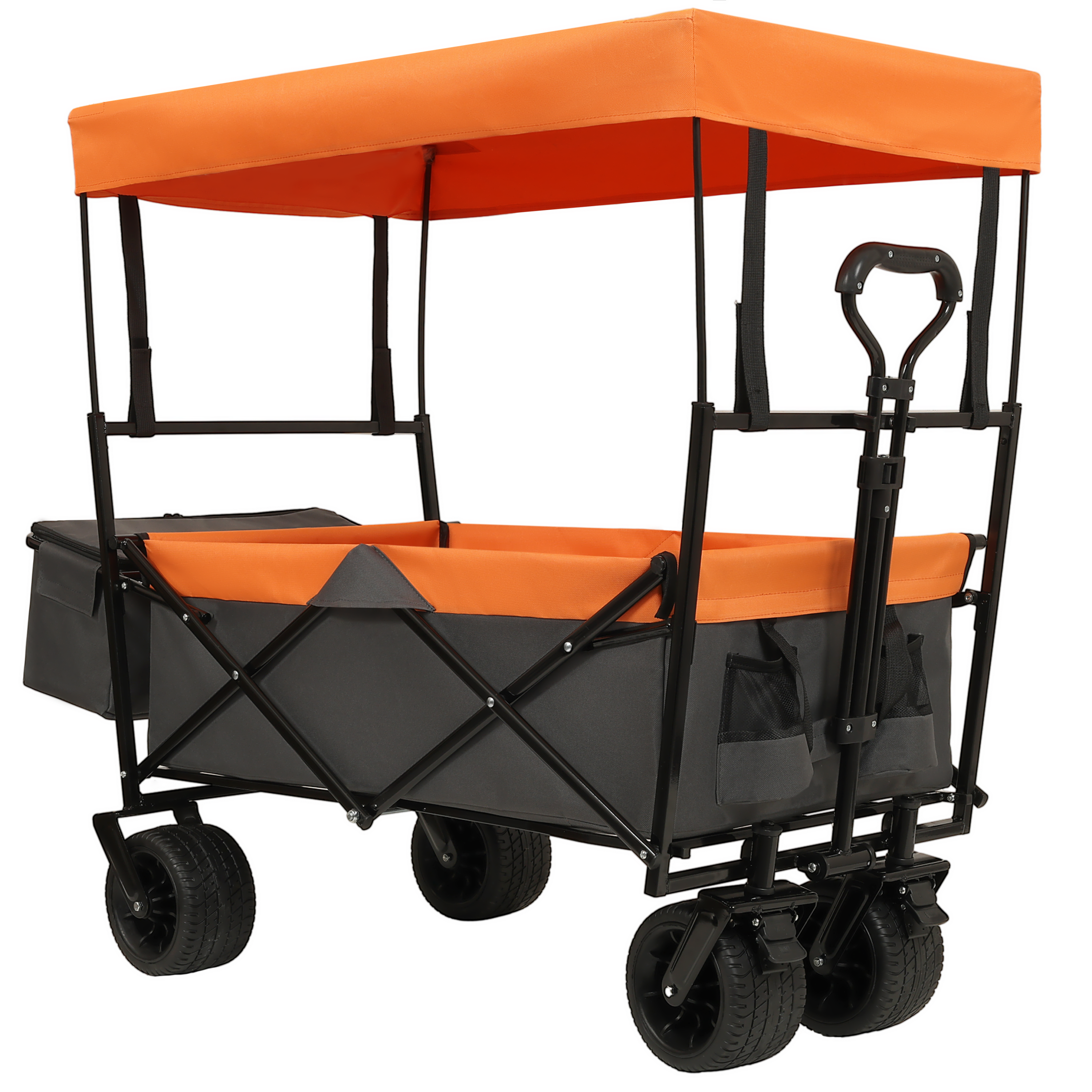 480Lbs Collapsible Wagon with Canopy,Wagon Stroller with 7' All-Terrain Wheels, Lightweight Foldable Wagon, Large Capacity for Camping, Shopping, Sports, and Garden Use,orange with mosquito net