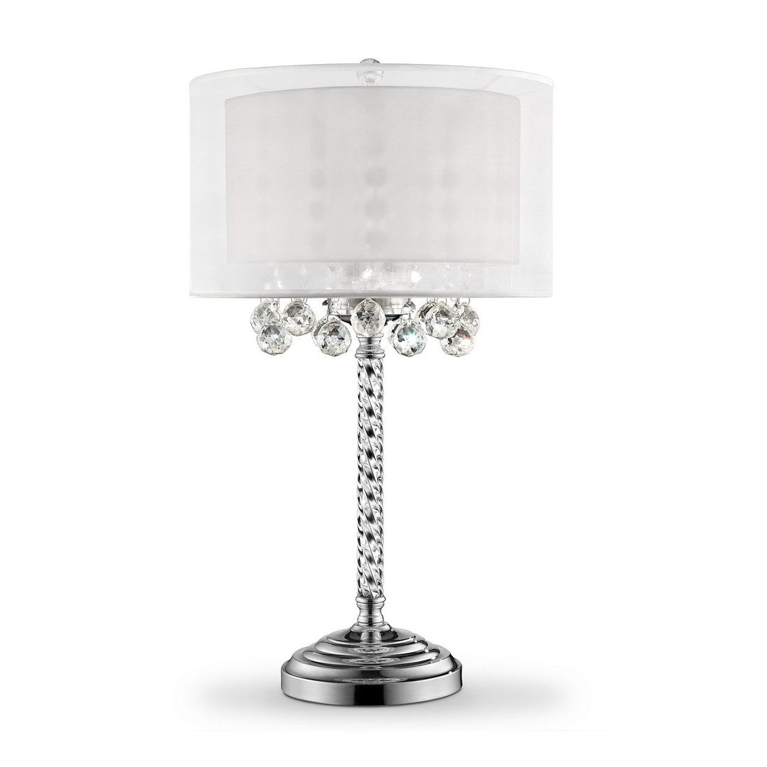 30' Tall Table Lamp 'Moiselle', Silver and Crystal Accents, Silvery Shade