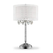 30' Tall Table Lamp 'Moiselle', Silver and Crystal Accents, Silvery Shade