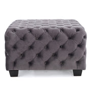 Modern Glam Velvet Ottoman with Button-Tufted Diamond Stitch Design in Grey