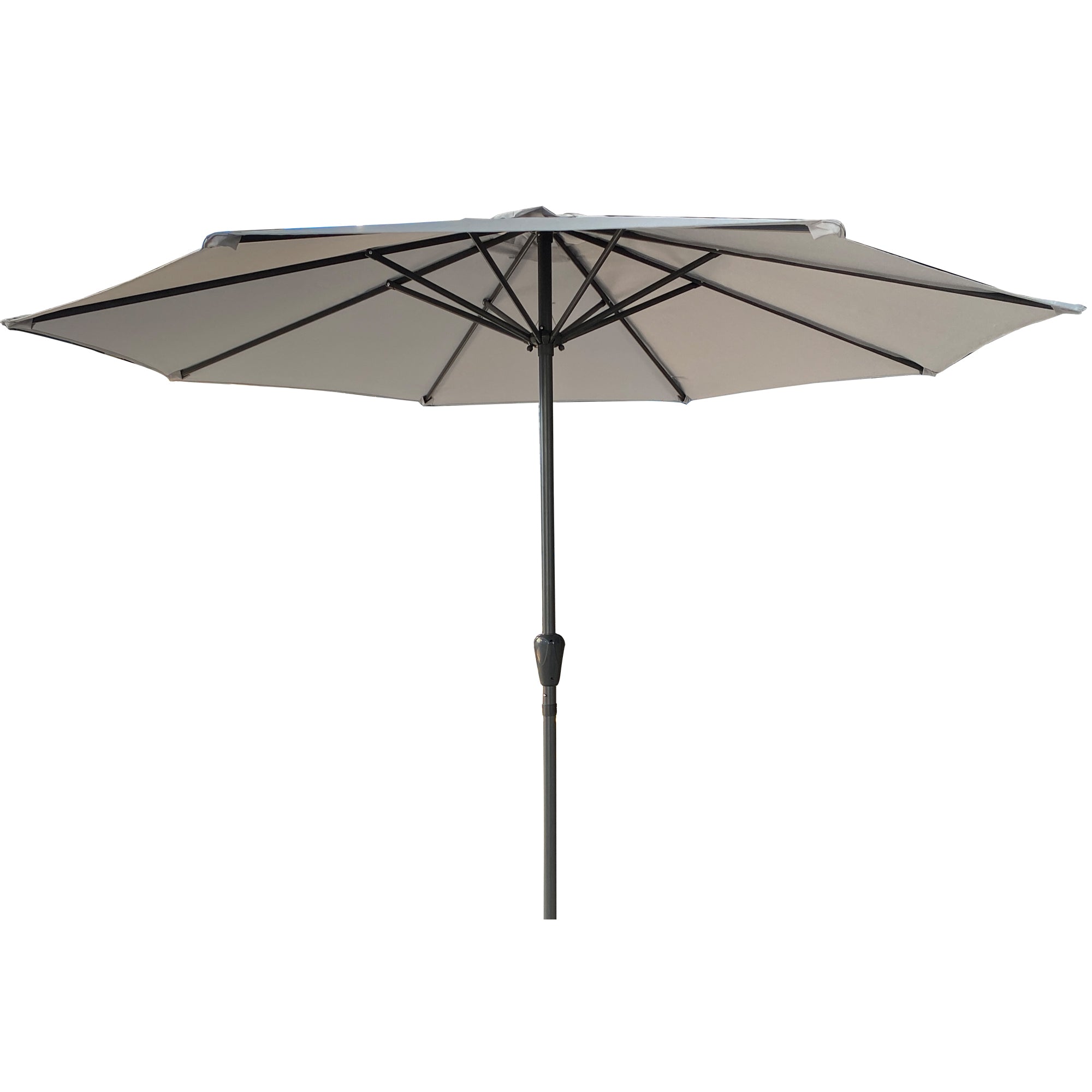 9 ft Aluminum Patio Market Umbrella with 8 Ribs, UV 50 Protection, Push Button Tilt and Crank, for Garden, Beach or Table Use, Gray, Without Base