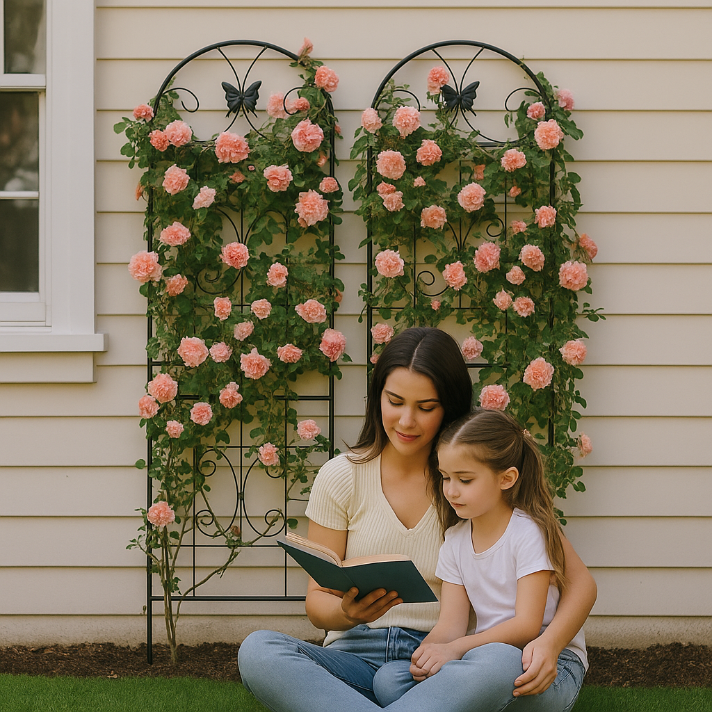 Metal Garden Trellis, 2 Pack Metal Trellis for Climbing Plants, Indoor/Outdoor Plant Trellis for Potted Plants, House Plants, Climbing Vines, Flowers and Vegetables, Lawn Garden Fence Decor Screen, Bl