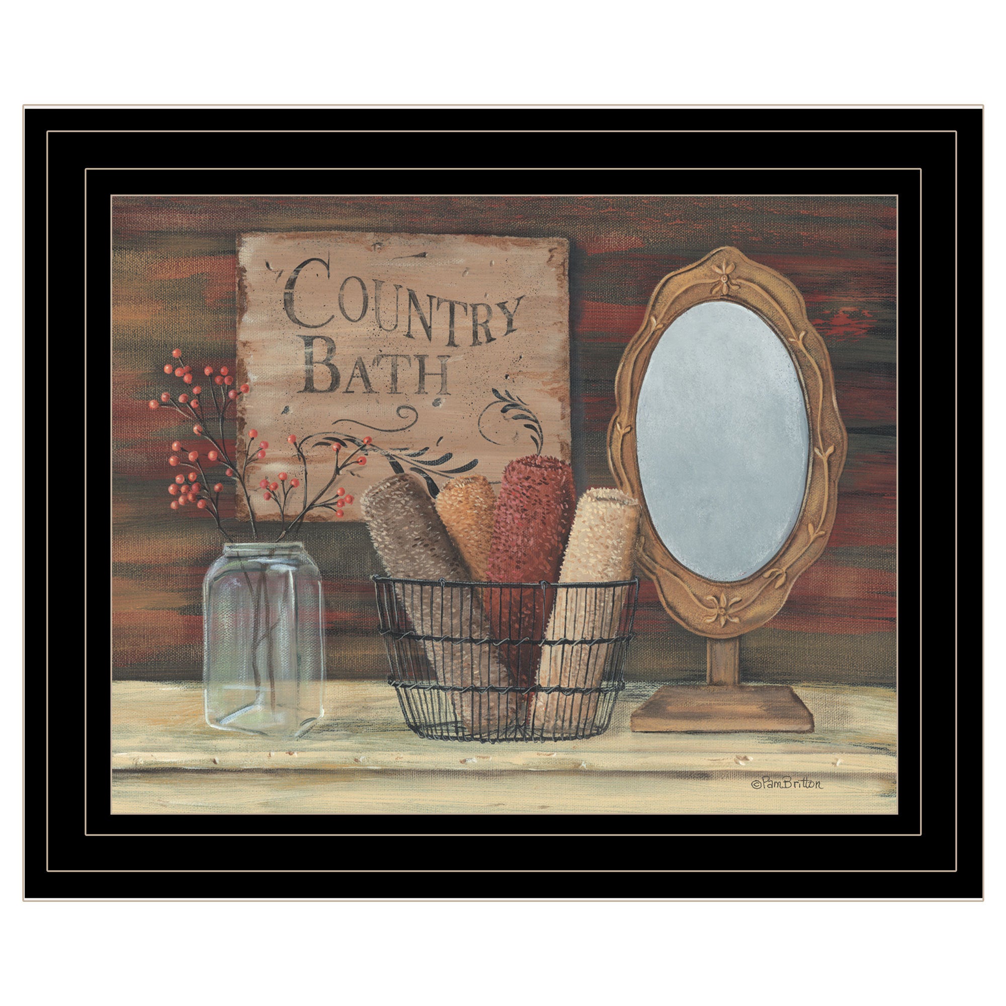 'Country Bath' by Pam Britton, Ready to Hang Framed Print, Black Frame