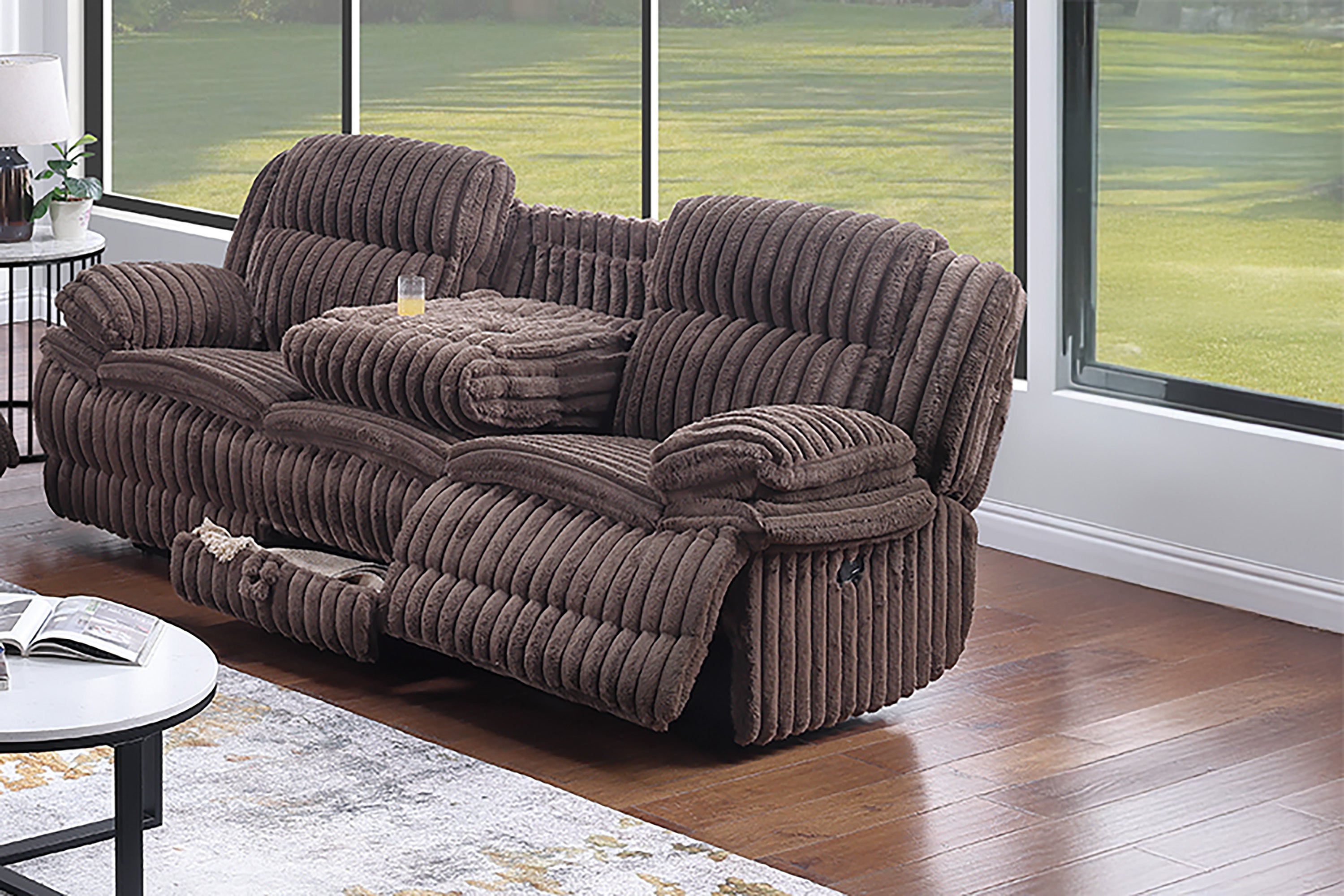 Manual Motion Sofa Recliner Fur-Like Corduroy in Chocolate