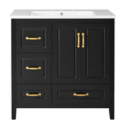 36 Inch Bathroom Vanity with Sink, Soft-Closing Doors & Drawers, Metal Handles, Black
