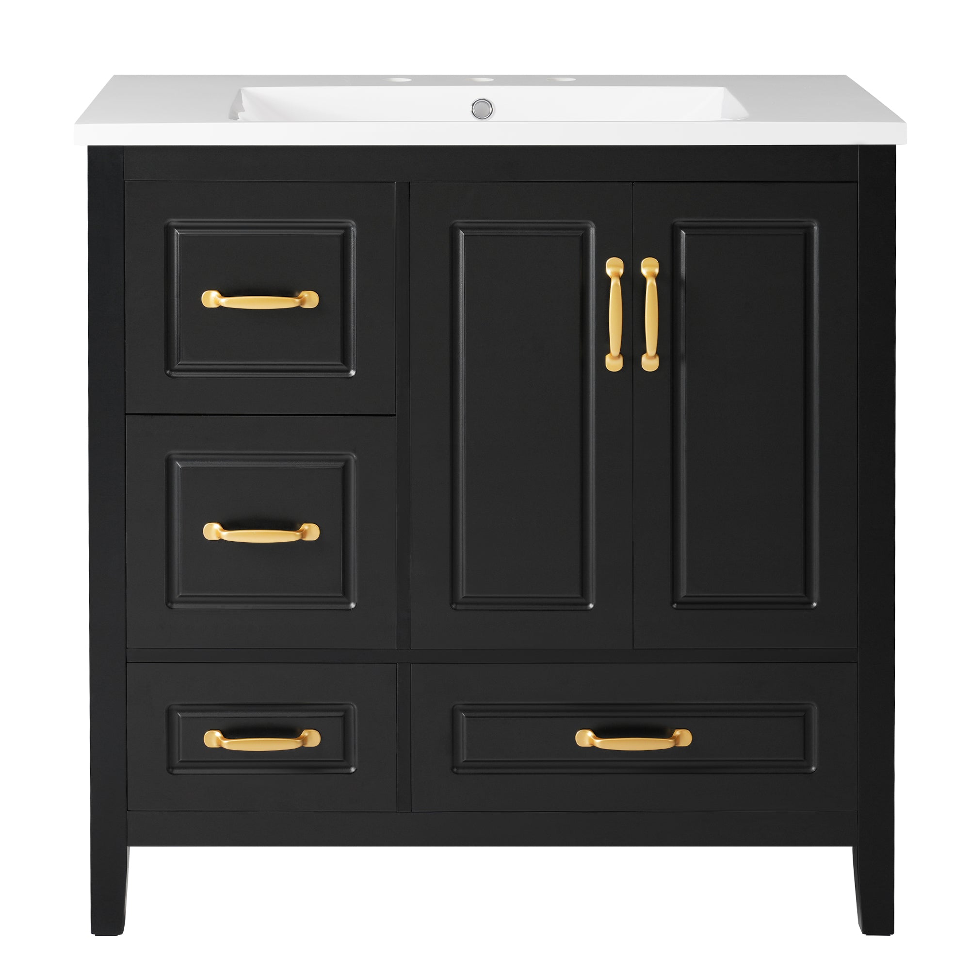 36 Inch Bathroom Vanity with Sink, Soft-Closing Doors & Drawers, Metal Handles, Black