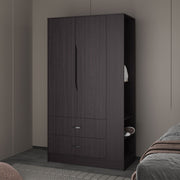 Dakota Armoire With Double Doors, Hanging Rod And Interior Shelves, Freestanding Modern Wardrobe, Black