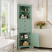 Green Triangle Tall Cabinet with 3 Drawers and Adjustable Shelves for Bathroom, Kitchen or Living Room, MDF Board with Painted Finish(Old Sku:WF306469AAG)