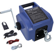 Reversible Electric 12V Trailer Winch for Boats up to 6000 lbs with Galvanized Wire Rope and Blue Plastic Casing