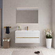 48' Wall-Mounted Bathroom Vanity with Sink, Floating Bathroom Storage Cabinet with Stone Resin Countertop and Soft Close Drawers, Glossy White 24V15-48GW