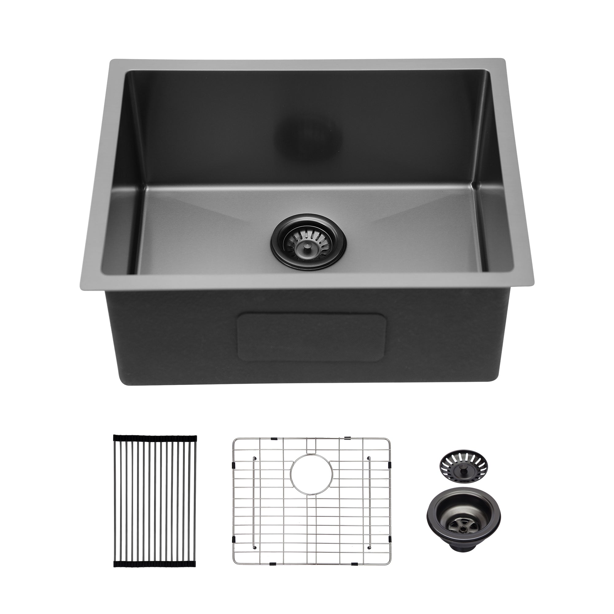 T304 Nano Stainless Steel 23' Gunmetal Black Undermount Kitchen Sink with 9 Inch Deep Single Bowl