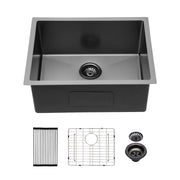Gunmetal Black Kitchen Sink - 23' x 18' x 10' Undermount Single Bowl 16 Gauge Stainless Steel
