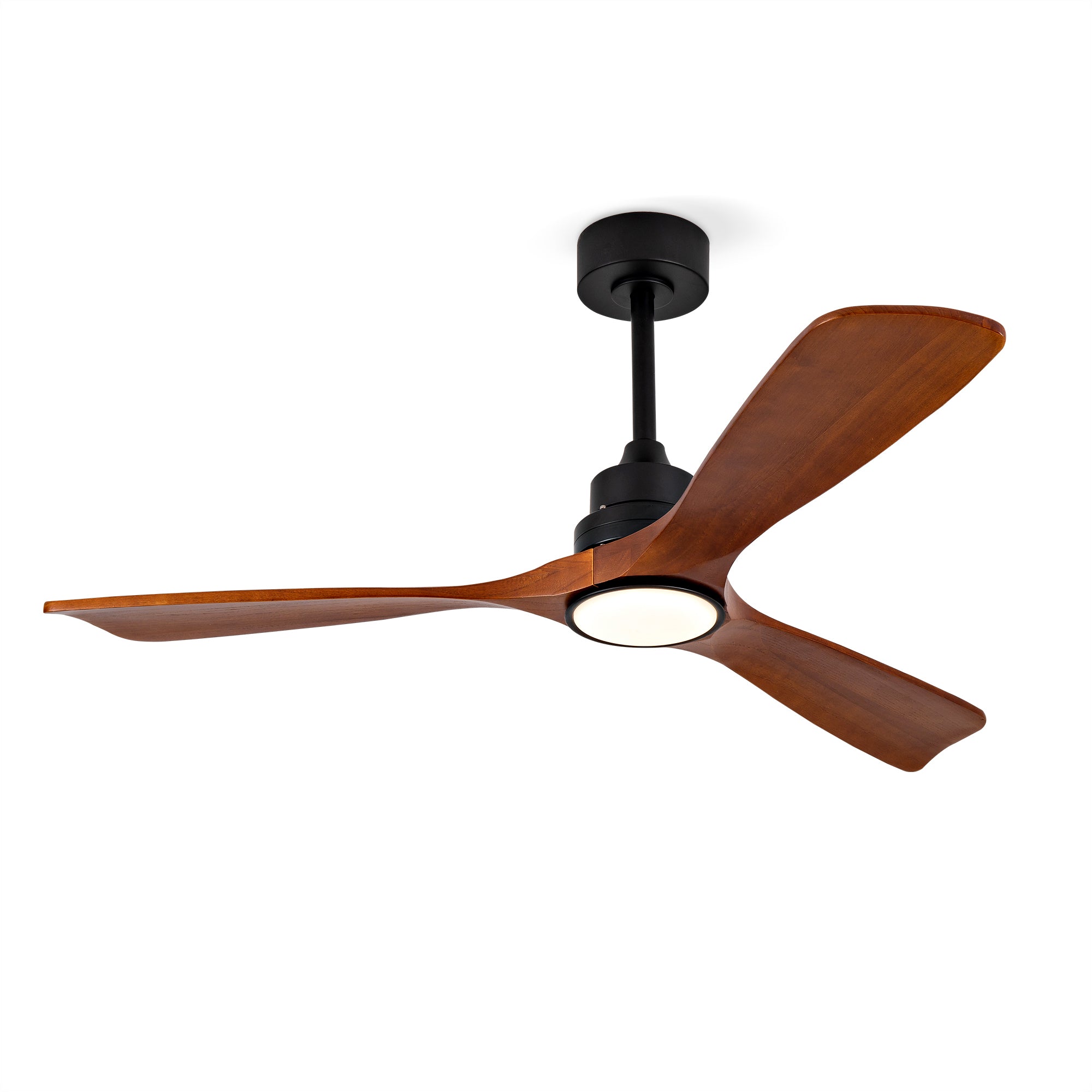Hot sales 52 Inch Modern Black Ceiling Fan With Light 3 Solid Wood Blades Remote Control Reversible DC Motor With Dimmable LED