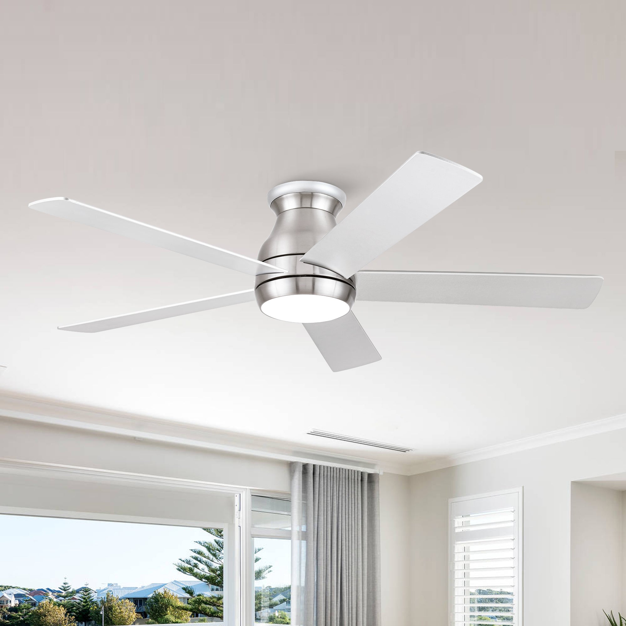 52' Low Profile Ceiling Fan in Brushed Nickel with Silver Blades