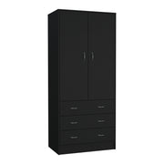Armoire 71' H, with 2 doors, 3 drawers and 1 hanging rod, Black