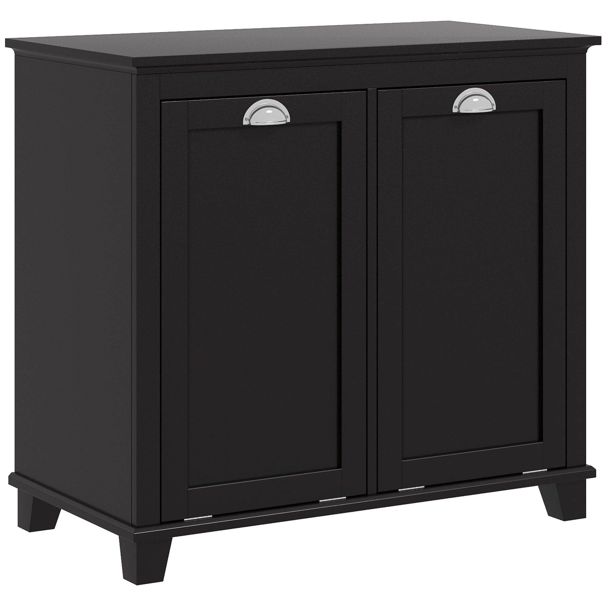 HOMCOM Dual Tilt out Laundry Hamper Cabinet, Bathroom Storage Cabinet with 2-Compartment Hamper, Modern  Floor Cabinet for Washroom, Black