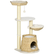 PawHut 47' Cat Tree Kitty Activity Center, Cat Climbing Toy with Cattail Fluff, Bed, Condo, Sisal Scratching Post, and Hanging Ball, Natural