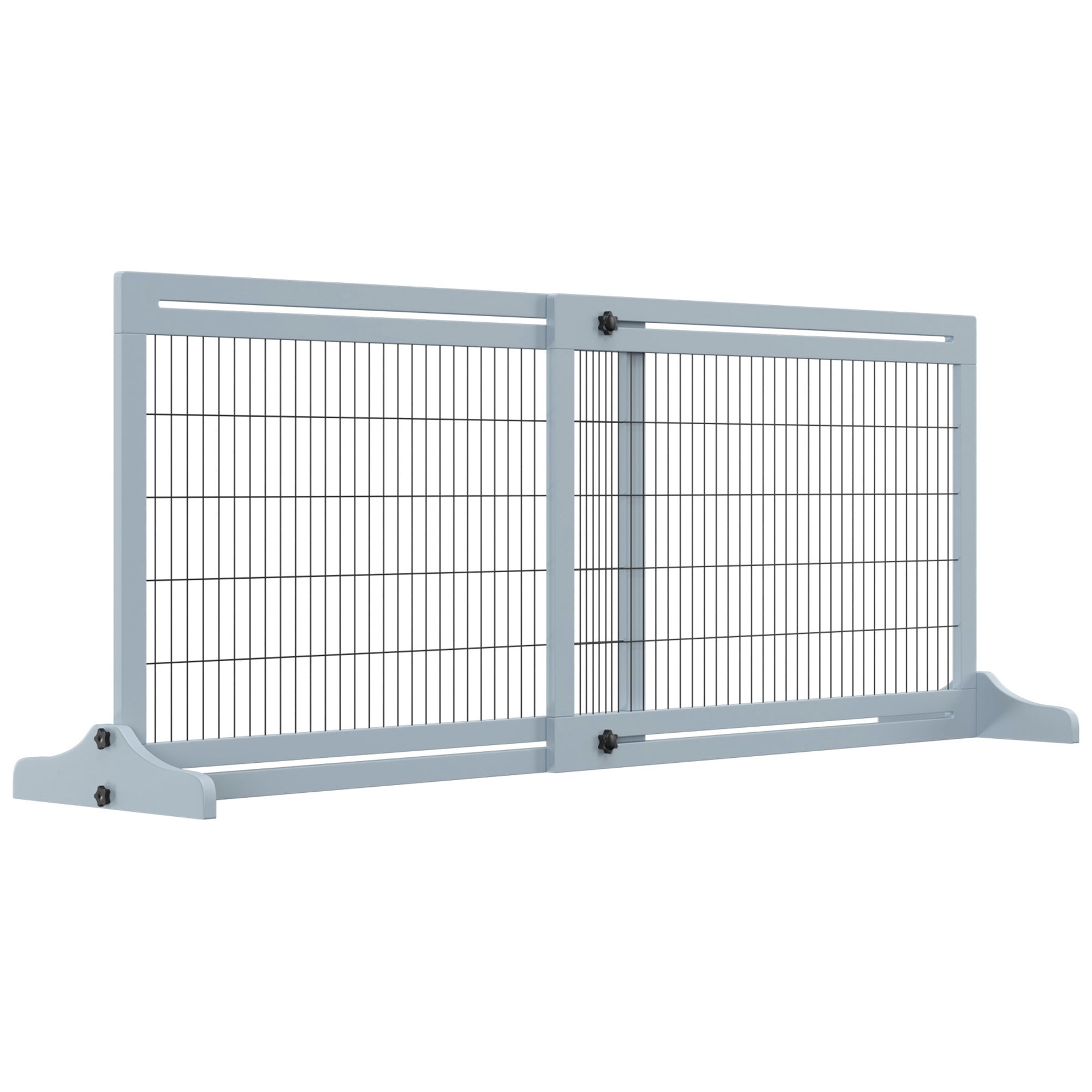 PawHut 72' W x 27.25' H Extra Wide Freestanding Pet Gate with Adjustable Length Dog, Cat, Barrier for House, Doorway, Hallway, Blue-grey