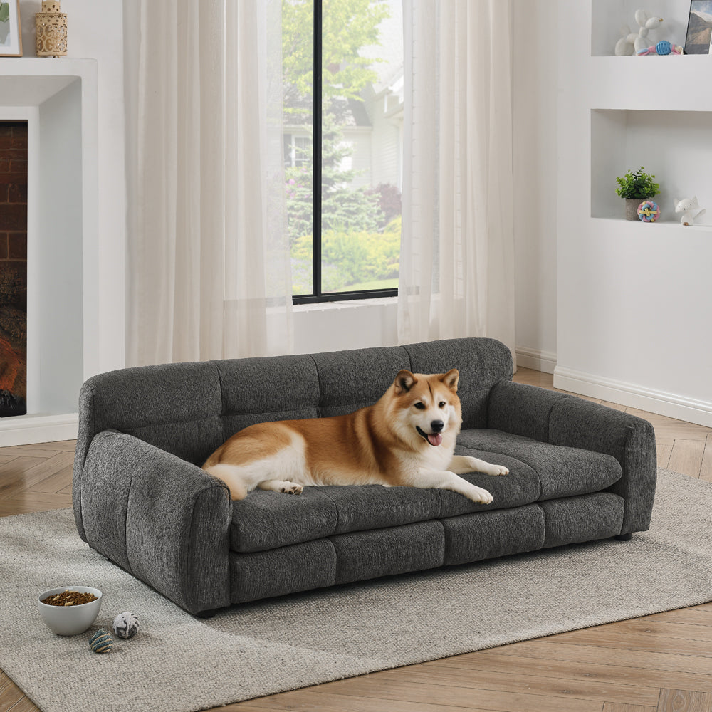 Soft and comfortable pet bed for big and oversized dogs, durable elevated dog sofa bed, comfortable dog sofa, modern and fashionable linen fabric dog sofa-DARK GREY