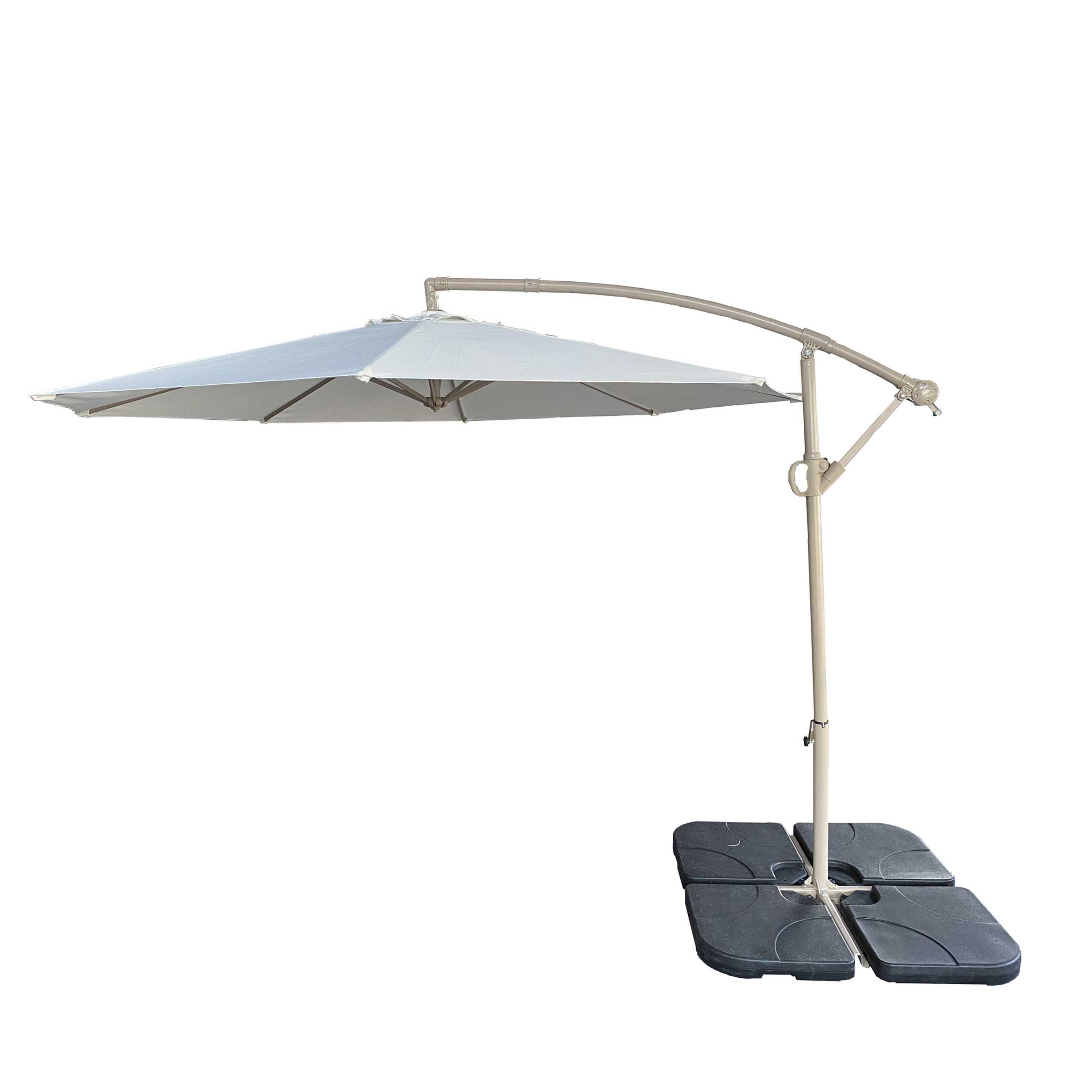 without Plastic base -10ft Offset Patio Umbrella - Offset Hanging Cantilever Patio Outdoor Market Umbrella Protection with Easy Tilt Adjustment and Crank for Pool Deck and Garden (TOP  Colour Beige)