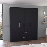 Bariloche Wardrobe, Multi-Section Storage with Hanging Rods, Shelves, and 2 Drawers