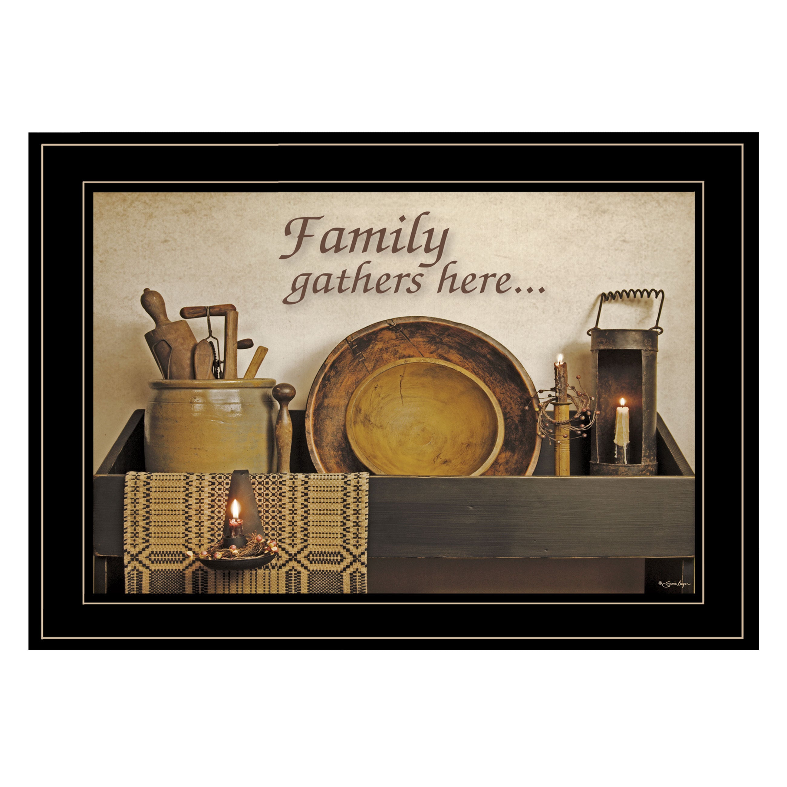 'Family Gather Here' By Susie Boyer, Ready to Hang Framed Print, Black Frame