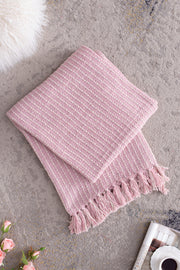 50x60' Decorative Pink and Tan Cotton Throw Blanket with Tassels, 2 Pack