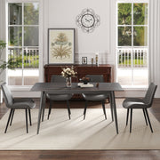 62.99' Modern Artificial Stone Black Straight Edge Dark Grey Metal Leg Dining Table-Can Accommodate 6 People(Dining Table Only)