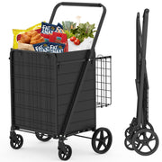 Extra Large Shopping Cart,Grocery Cart on Wheels, Foldable Utility Shopping Carts with Double Basket and 360° Rolling Swivel Wheels for Groceries Laundry