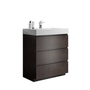 Alice Walnut Bathroom Vanity with Large Storage, White Sink Basin, Freestanding, Pre-assembled