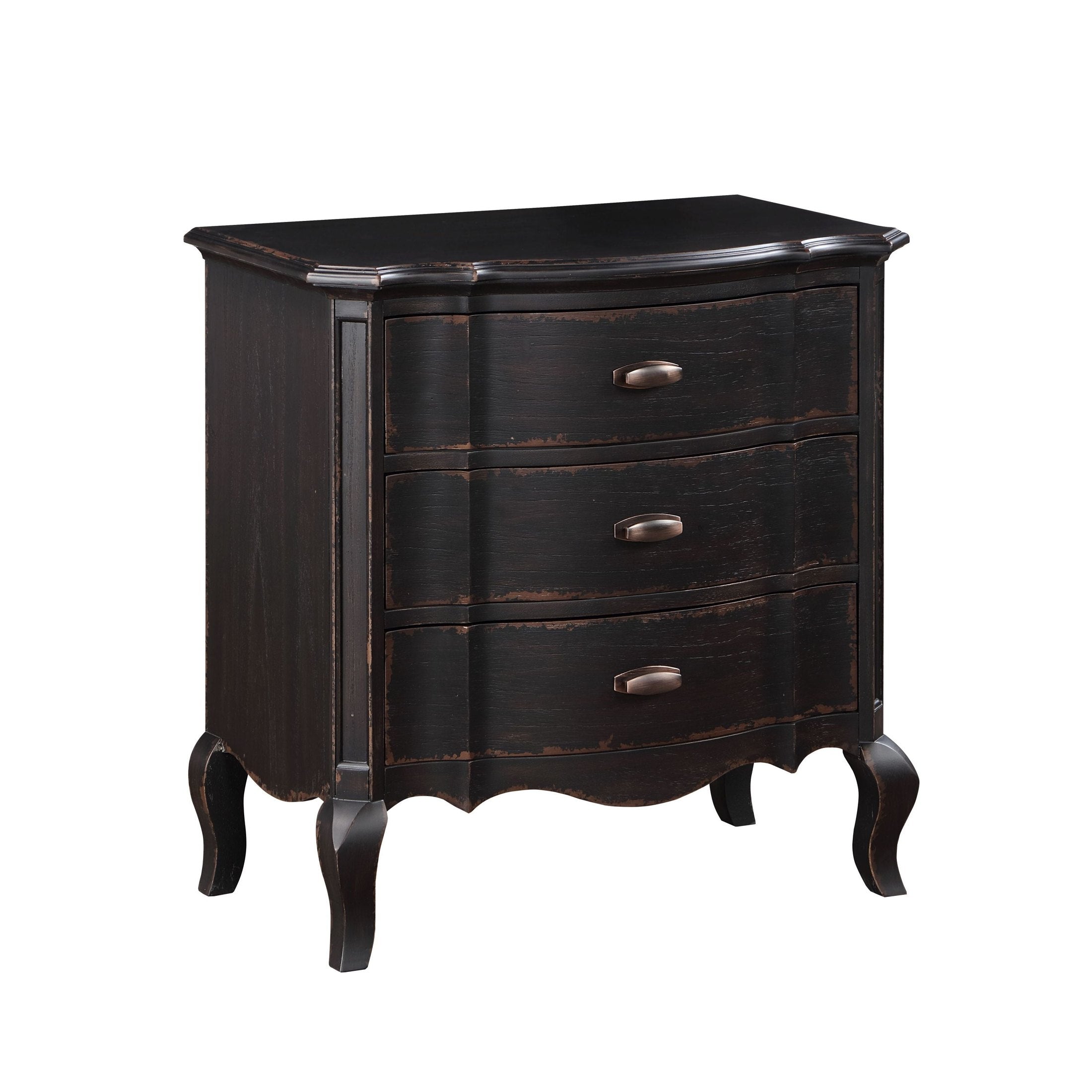 Antique Black 3-Drawer Nightstand