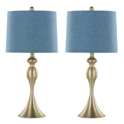 Ashland 27' Contemporary Metal Table Lamp in Gold Metal with Moroccan Blue Textured Slub Linen Shade from Grandview Gallery by LumiSource - Set of 2