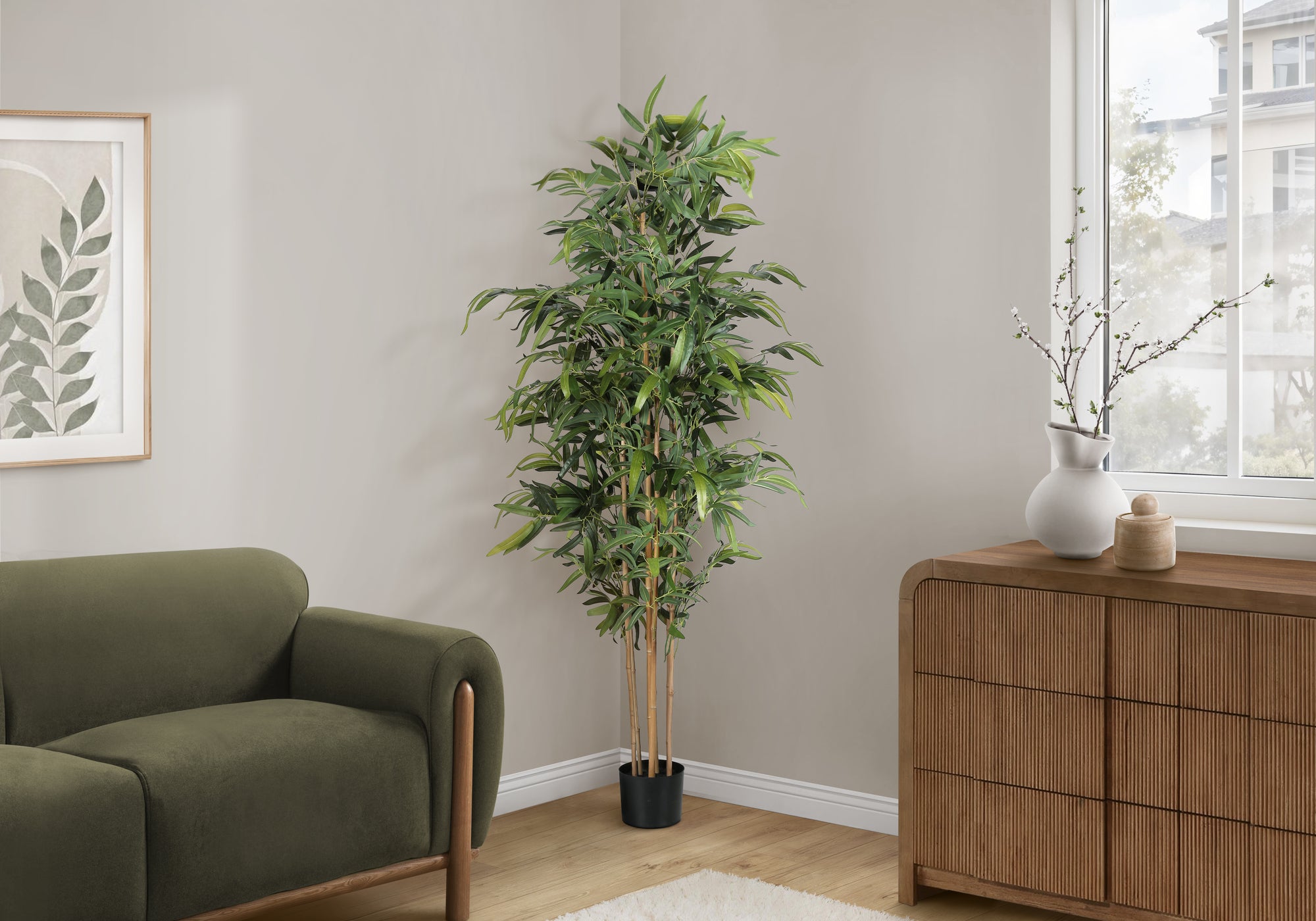 Artificial Plant, 83' Tall, Bamboo Tree, Floor, Indoor, Potted, Real Touch, Green Leaves, Black Pot