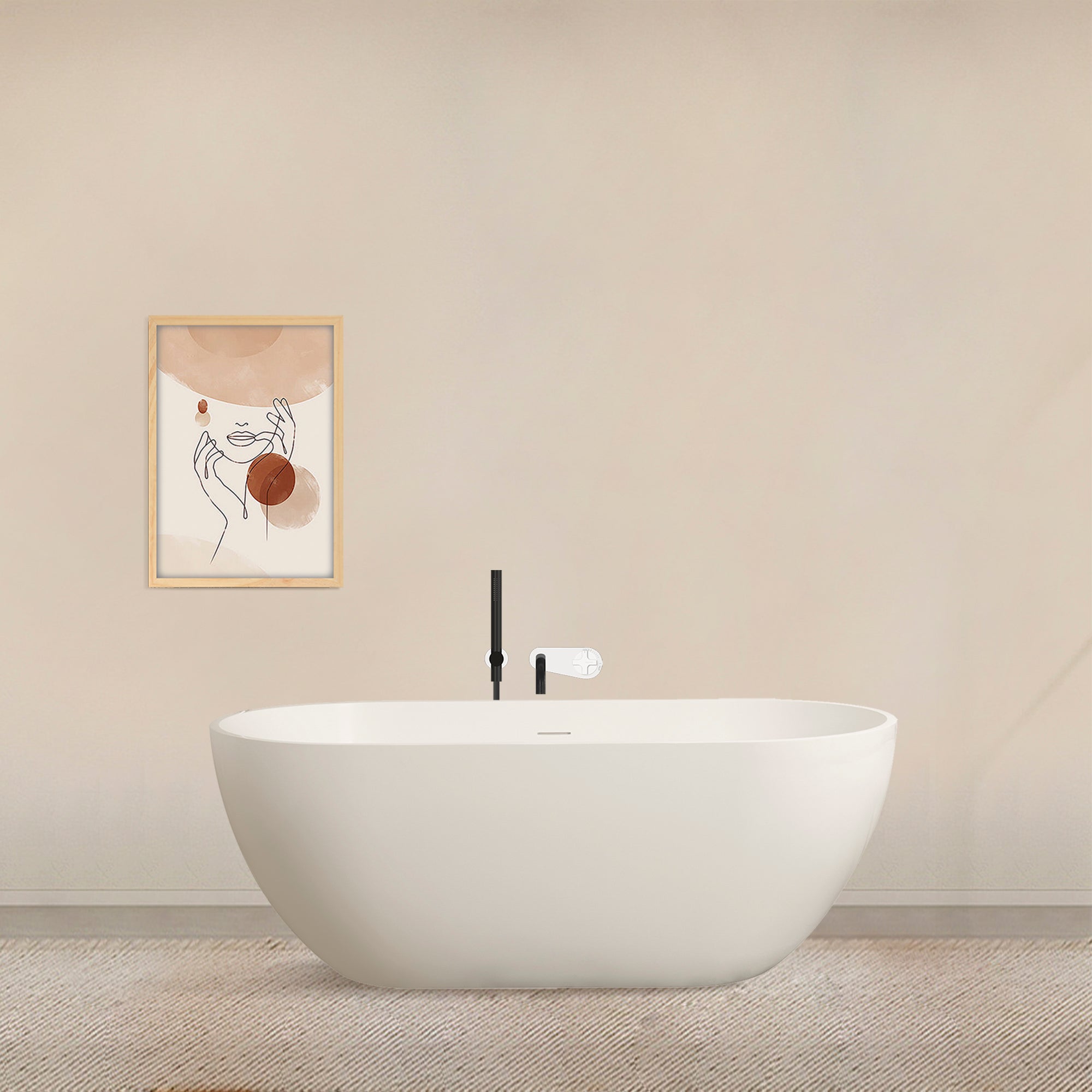 59 inch small size stone resin solid surface oval shape freestanding bathtub for the bathroom
