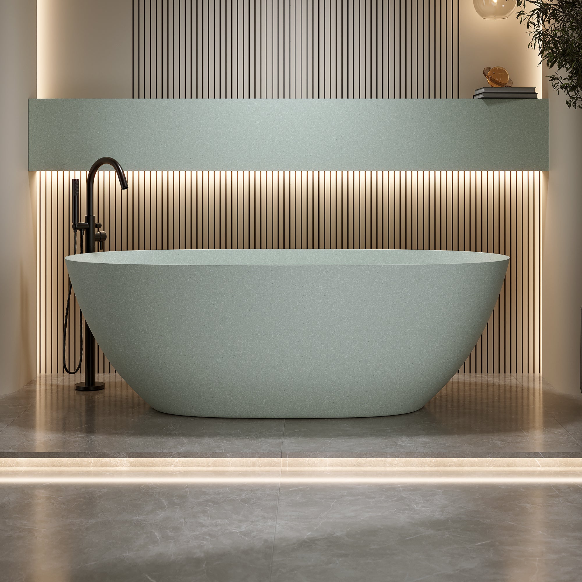 69'' Freestanding Bathtub Resin Stone Soaking Bathtub Solid Surface Modern Tubs with Overflow and Pop-up Drain