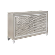 CROSS GLAM Champagne Dresser with Jewel Embellished Hardware and Mirror Accents in Solid Wood and MDF