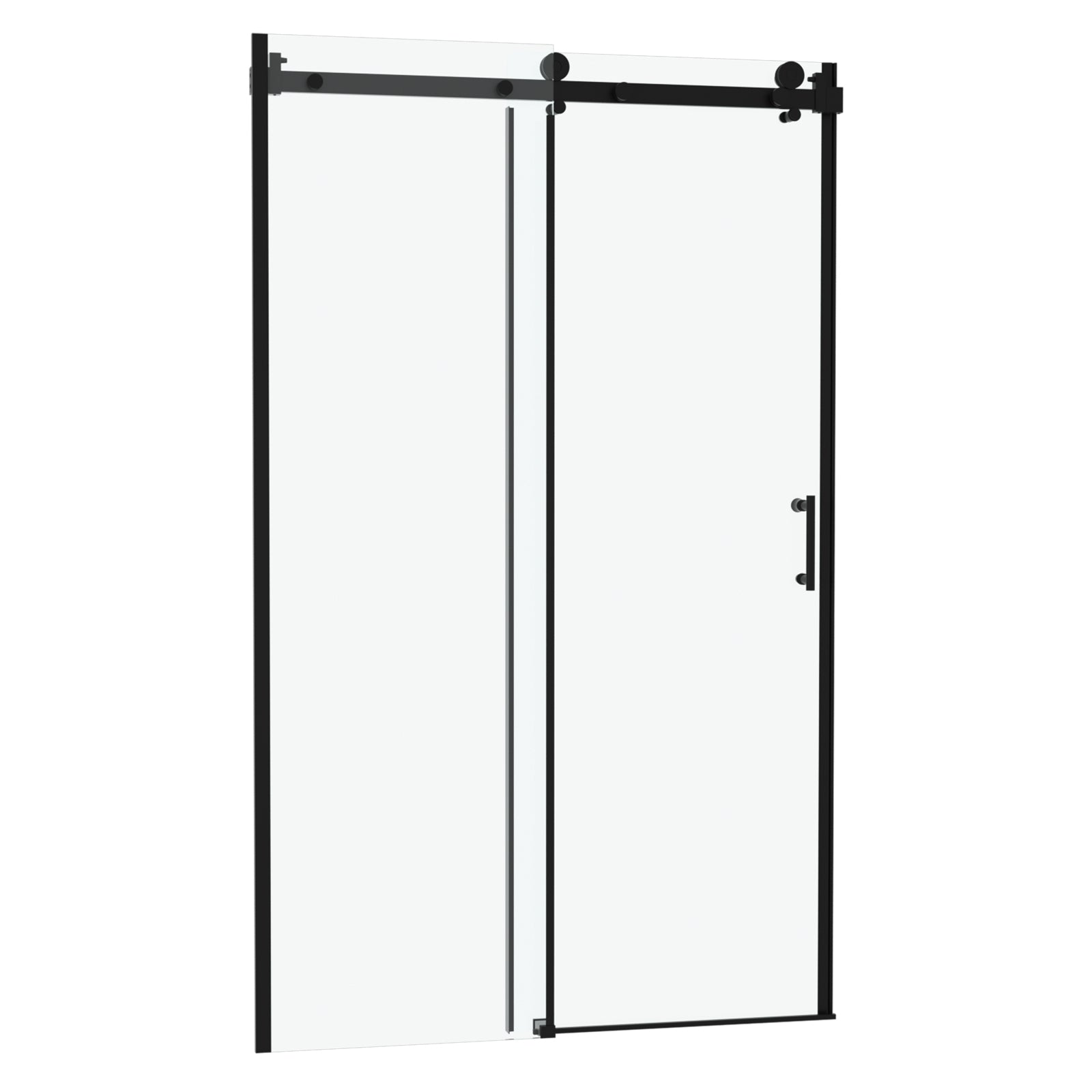 Modern Single-Slide Shower Door 48'W x 76'H - 8mm Tempered Glass Matte Black Stainless Steel Frame