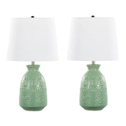Claudia 20' Contemporary Ceramic Accent Lamp in Sage Green Ceramic, Polished Nickel Accents and White Linen Shade from Grandview Gallery by LumiSource - Set of 2
