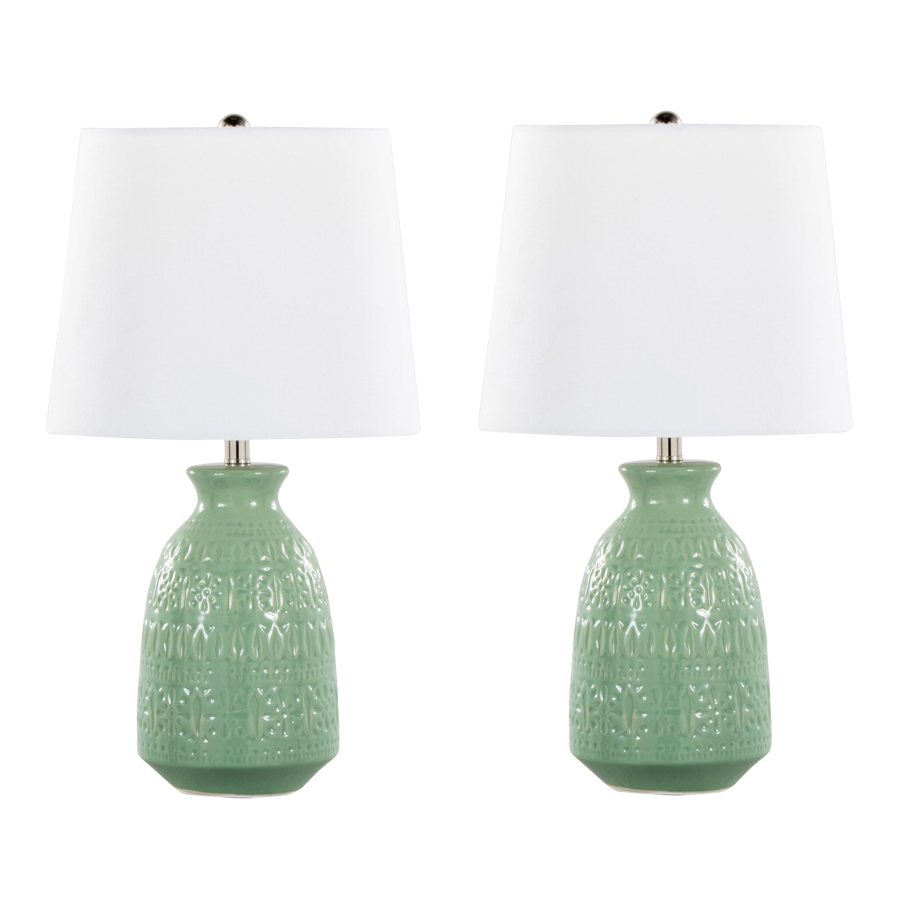 Claudia 20' Contemporary Ceramic Accent Lamp in Sage Green Ceramic, Polished Nickel Accents and White Linen Shade from Grandview Gallery by LumiSource - Set of 2