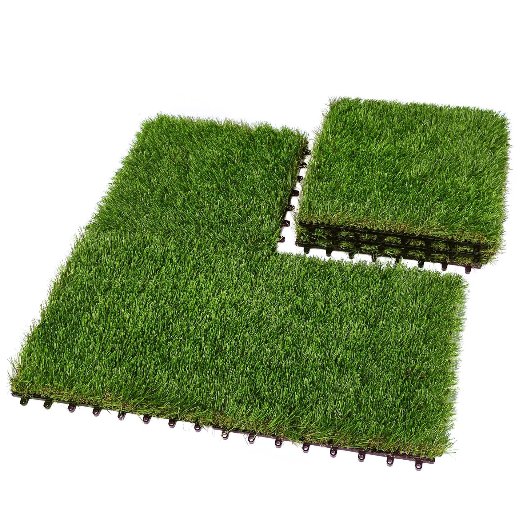 54 PCS Interlocking Artificial Grass Tiles - 12'x12' Turf Outdoor Indoor Fake Grass Deck Flooring Set for Patio, Balcony, Backyard