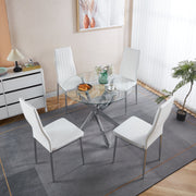 1+4,5pieces dining set, Table metal leg Mid-century Dining Table for 4-6 people With Glass  Table Top, Pedestal Dining Table, End Table Leisure Coffee Table.