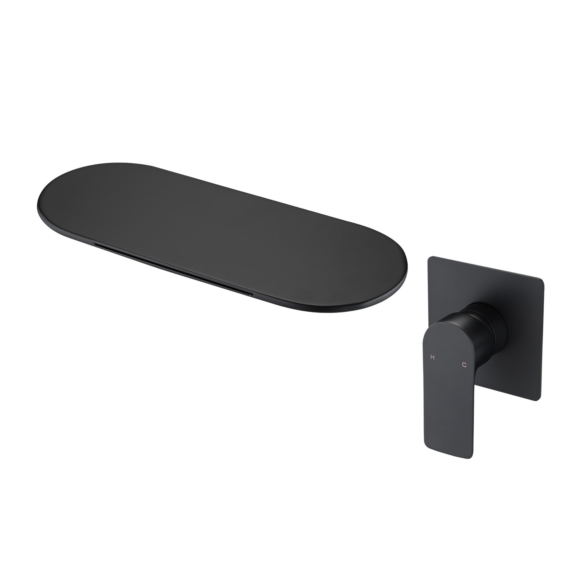 Modern Matte Black Wall Mount Bathtub Faucet with Single Handle and Waterfall Spout