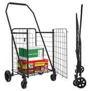 Shopping Cart with open door,Grocery Cart on Wheels, Foldable Utility Shopping Carts with 360° Rolling Swivel Wheels for Groceries Laundry