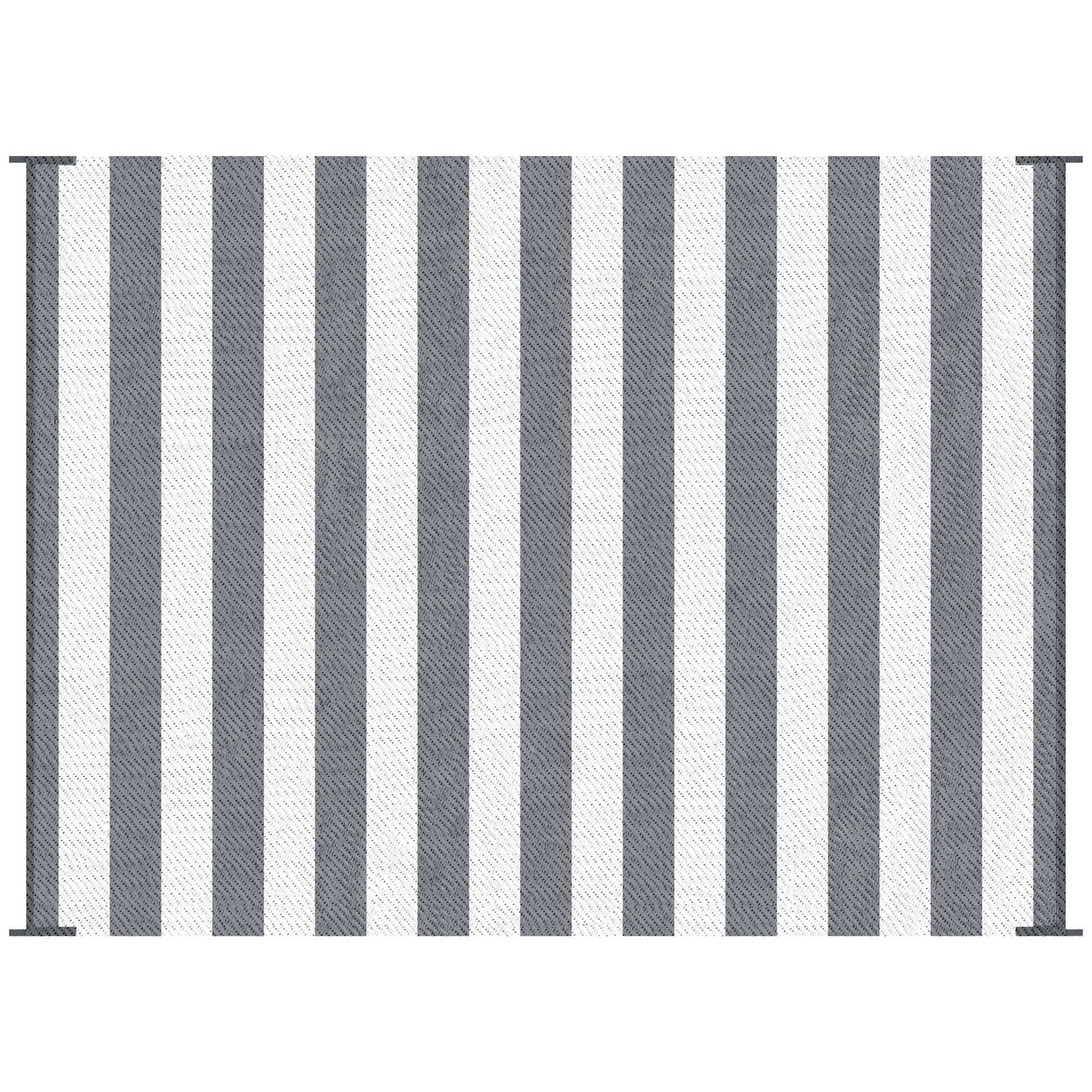 Outsunny Reversible Outdoor Rug Waterproof Plastic Straw Floor Mat, Gray & White Striped, 9' x 12'