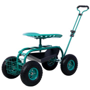 Green Rolling Garden Scooter Cart Seat with Wheels, 360 Swivel, Tool Tray, Steel Frame