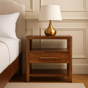 Solid Wood The Caldera Bedside Stand,Brown,1 Drawer & 1 Shelf