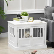 PawHut Dog Crate End Table with Triple Doors, Wooden Dog Crate Furniture Indoor Use, Puppy Crate with and Steel Tubes, for Small Dogs, White